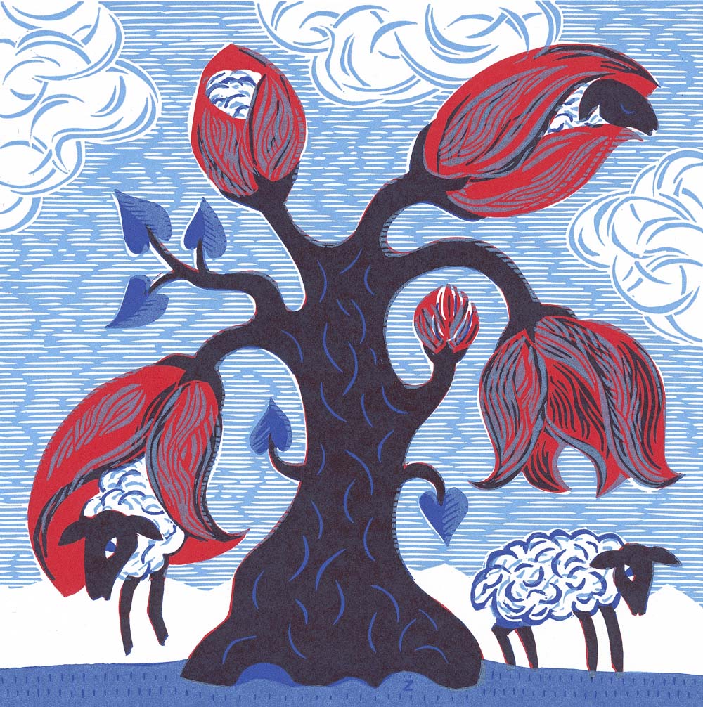 Schafe wachsen am Baum